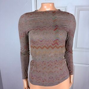 AMB Second Skin Women's Shirt One Size Boho Crew neck Nylon Long Sleeve Z4-1